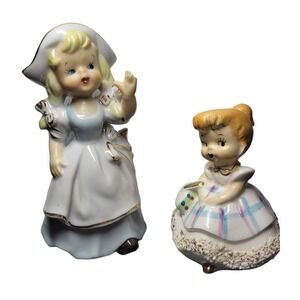 Two precious 50's vintage girl figurines Holland and a bell figurine Japan